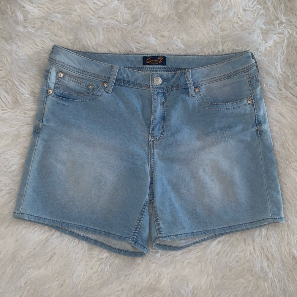 Distressed Light Wash Denim Shorts